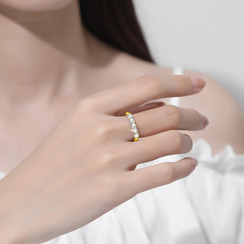 With Certificate Solid 18K Gold Moissanite Ring For Women or 925 Silver 5 Stone Half Eternity Band With Stamp Engagement Jewelry