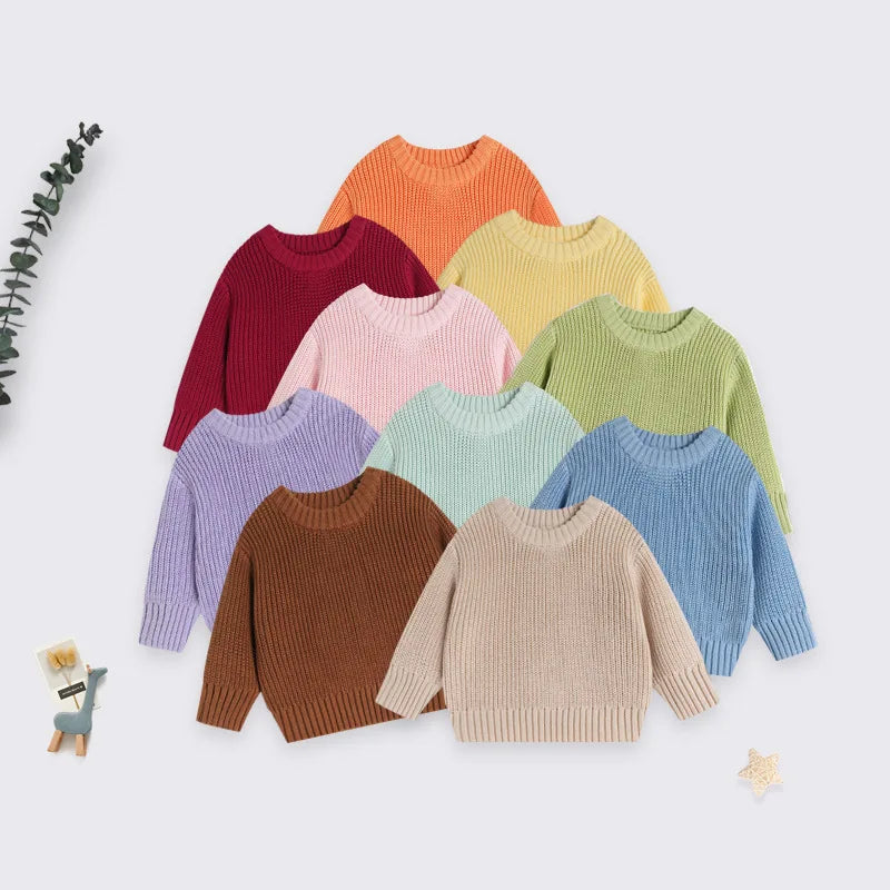 0-7T Winter Baby Sweater Toddler Kid Baby Boy Girl Clothes Long Sleeve Basic Top Knit Pullover Knitwear Plain Infant Sweater