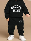 Newborn Baby Boy Fleece Sweatshirt And Fashion Casual Sports Pants Set 'Dad Little Baby' Print Autumn Winter Gift Set