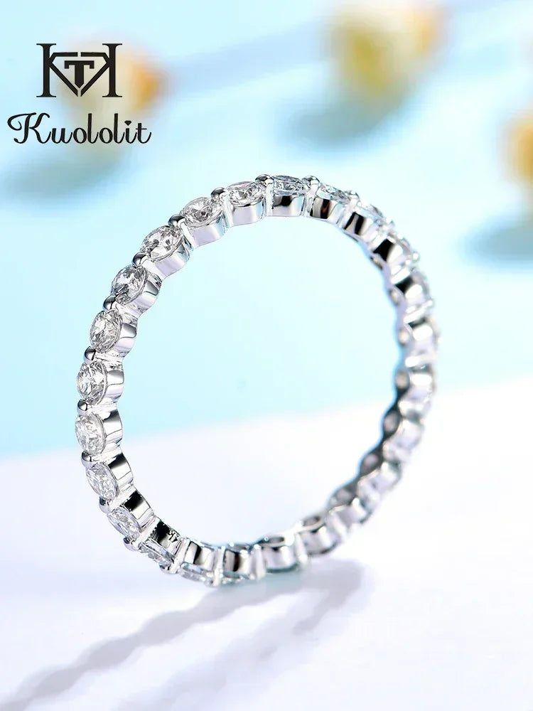 Kuololit 585 14K 10K White Gold Bubble Ring for Women 2.5mm Round Cut Moissanite Solitaire Eternity Full Band for Engagement New
