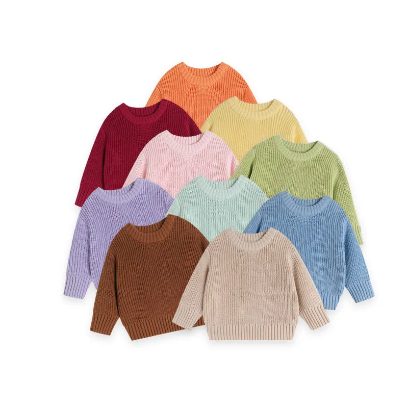 0-7T Winter Baby Sweater Toddler Kid Baby Boy Girl Clothes Long Sleeve Basic Top Knit Pullover Knitwear Plain Infant Sweater