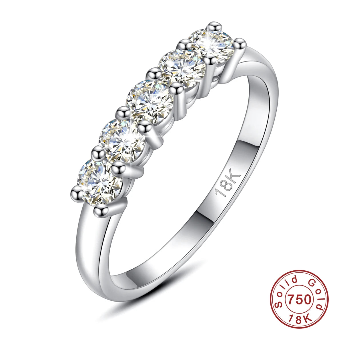 With Certificate Solid 18K Gold Moissanite Ring For Women or 925 Silver 5 Stone Half Eternity Band With Stamp Engagement Jewelry