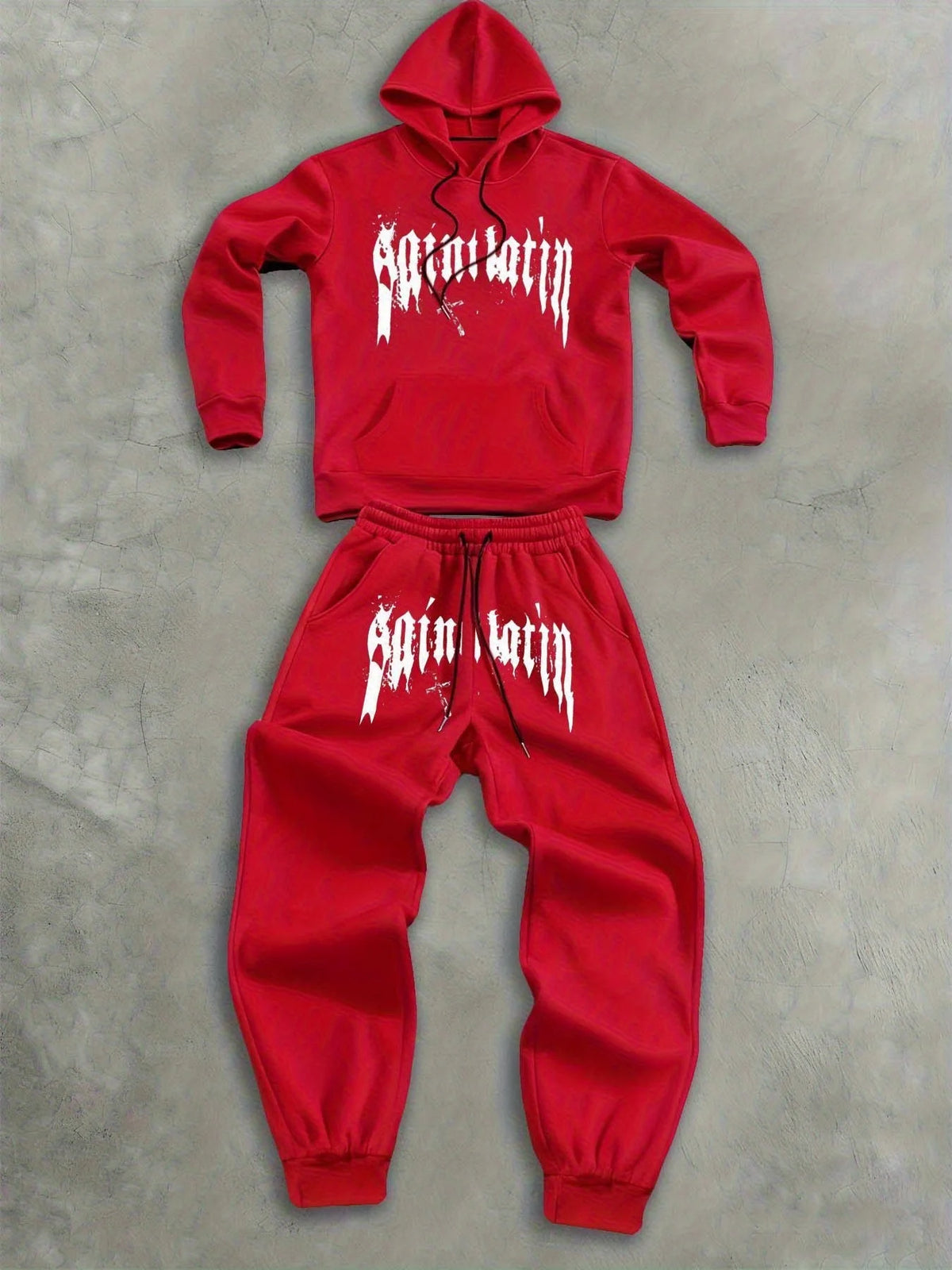 men' outfit 2Pcs Fleece Hoodie Suit Art Graphic Letter Print Drawstring Pocket Hooded Sweatshirt Outdoor Sports Sweatpants sets