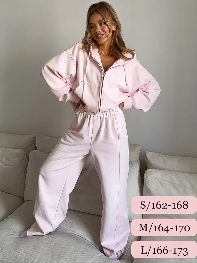 Autumn Women's Tracksuit with Zipper and Trousers Gary Casual Two Piece Set Women Casual Yellow  Pant Sports Suit with A Hood