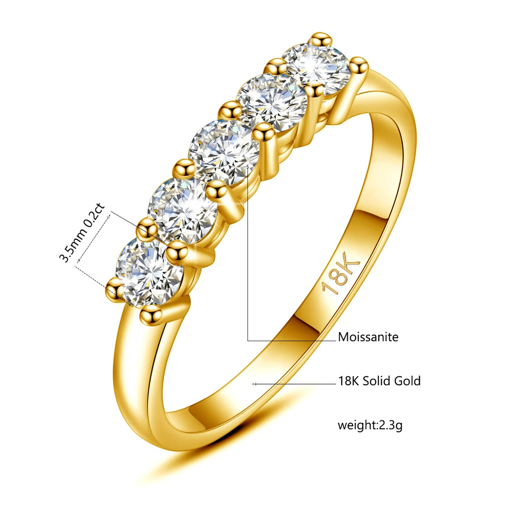 With Certificate Solid 18K Gold Moissanite Ring For Women or 925 Silver 5 Stone Half Eternity Band With Stamp Engagement Jewelry