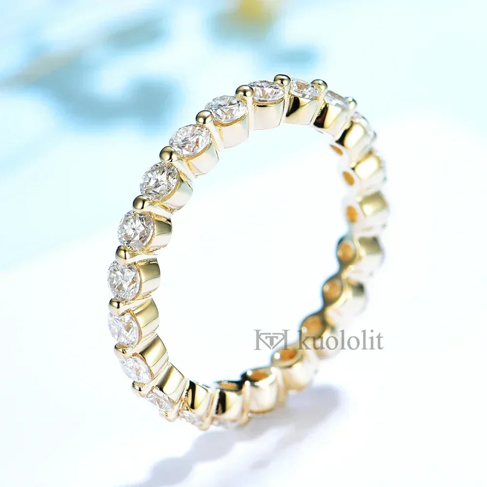 Kuololit 585 14K 10K White Gold Bubble Ring for Women 2.5mm Round Cut Moissanite Solitaire Eternity Full Band for Engagement New