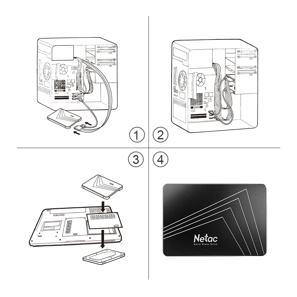 Netac SATA SSD 2TB 4TB 1tb 128gb SSD 480gb 512gb 256gb HD SSD Hard Drive Disk Hdd Internal Solid State Drive for Laptop PC