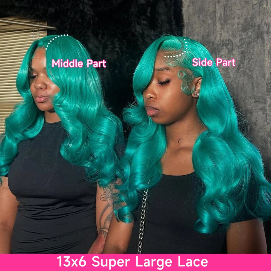 Body Wave 13x6 Teal Blue Color Human Hair Wig Preplucked Light Pink Purple Lace Frontal Wigs For Women Mint Green Lace Front Wig
