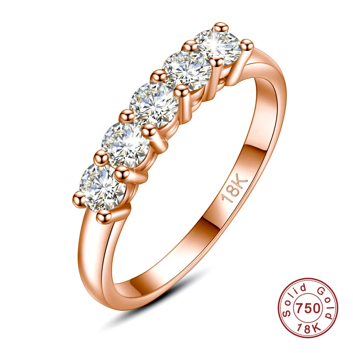 With Certificate Solid 18K Gold Moissanite Ring For Women or 925 Silver 5 Stone Half Eternity Band With Stamp Engagement Jewelry